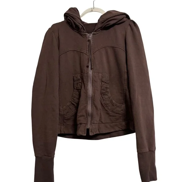 Prairie Underground Womens Full Zip Hoodie Ruched Pockets Organic Cotton Sz L - Picture 1 of 11